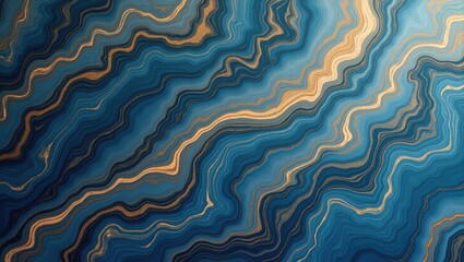 Fototapeta premium A mesmerizing design featuring flowing, wavy lines in shades of deep blues and golds, creating a captivating abstract pattern.