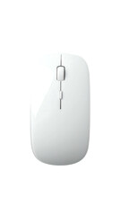 Sleek, white wireless computer mouse; rounded rectangular shape, single button, subtle scroll wheel
