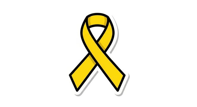 Yellow ribbon awareness symbol on white background