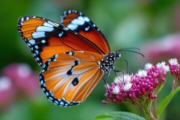 Fototapeta premium Vibrant Butterfly on Pink Wildflower Close Up