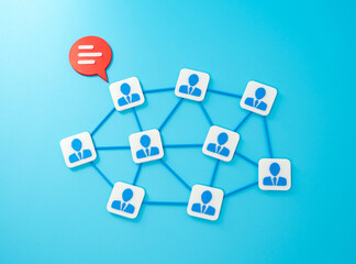 Corporate network. Company communication and feedback. Concept of teamwork and information exchange. Useful for HR, business management, IT and corporate culture.