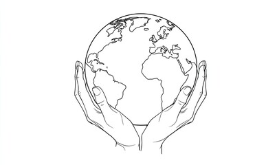 Hands holding a simple outline world globe