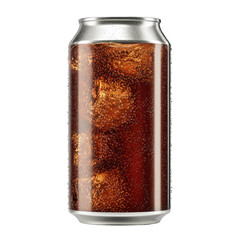 Aluminum can of dark soda with ice