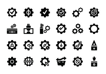 Collection of gear and cog icons representing settings, configuration, and mechanics