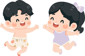 Cartoon Children Jumping with Excitement