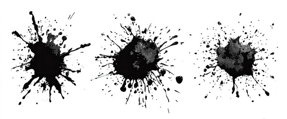 Three ink splatter patterns on a white background