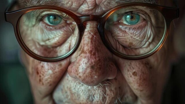 A close-up shot of someone wearing glasses, perfect for representing intellectual or studious characters in various contexts