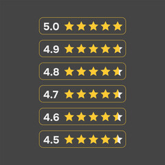 Star ratings from 5 to 4.5. Feedback and evaluation scores. Vector illustration on dark background