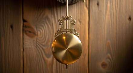 Elegant antique pendulum clock with a wooden background displaying vintage time