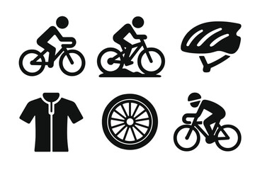 Obraz premium Cycling icons: bicycle, helmet, jersey, wheel for sports enthusiasts