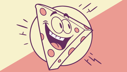 Cheerful Cartoon Cheese Wedge with Smiling Face and Decorative Elements