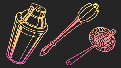 Colorful Cocktail Shaker and Tools Graphic Design