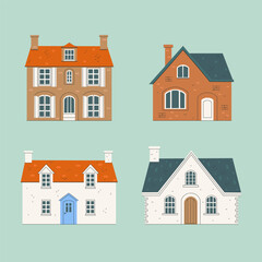 A set of four houses in a simple style. Vector graphics.