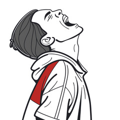 Ecstatic Youth in Red and White Jersey Head Tilted Back Mouth Open in a Shout of Joy