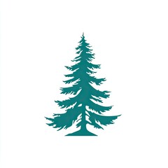 Teal silhouette of a conifer tree against a white background