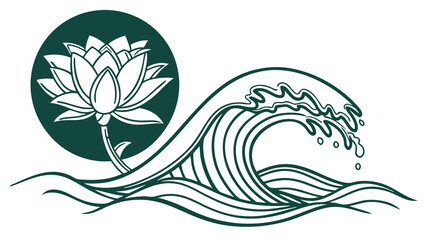 Serene Lotus and Wave Design with Dark Background