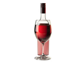 Wine bottle and glass filled with red wine