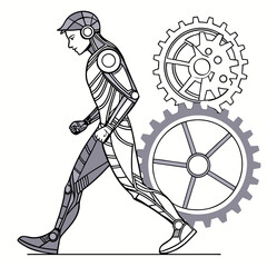 Walking Robot with Gears A Blue and Gray Mechanical Illustration