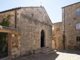Naklejka premium San Biagio a Vignoni, romanesque styled church at Vignoni a San Quirico d'Orcia in the province of Siena, Italy