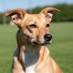 Calm Dog on Grassy Lawn in Bright Daylight