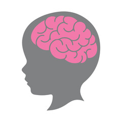 Brain development concept in child silhouette vector icon
