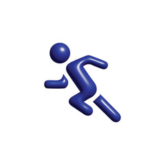 Dynamic 3D illustration of a stylized blue figure in motion, suggesting speed and activity
