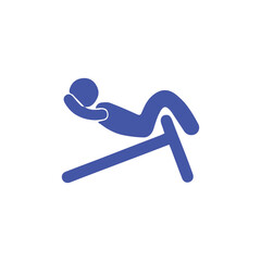 Blue Icon of Person Performing Sit-Ups on a Slanted Bench, Fitness and Exercise Concept