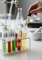 Exploring botanical extracts laboratory experiment with dropper and test tubes
