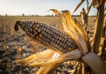 iseased dry corn on the cob causes drought, damage to corn cultivation due to climate change