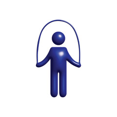 A 3D rendered pictogram of a blue figure engaged in jumping rope, symbolizing exercise, cardiovascular fitness, and a healthy active lifestyle