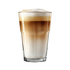 Glass of layered coffee drink with frothy milk
