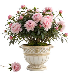 Fototapeta premium Peonies in a pot isolated on transparent background, a beautiful home decoration