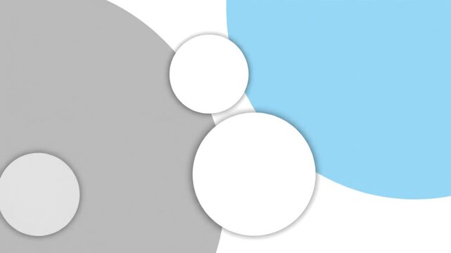 A design with interlocking circles of gray blue and white Two smaller white circles overlap on top