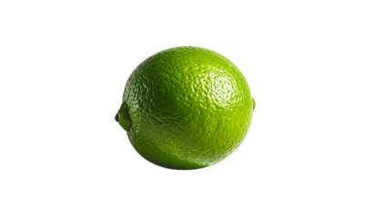 A vibrant, glistening lime, perfectly round, sits against a stark black background, showcasing its textured, slightly bumpy skin and bright green hue