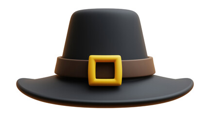 Classic black pilgrim hat with yellow buckle, created AI, PNG