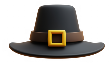 Classic black pilgrim hat with yellow buckle, created AI, PNG