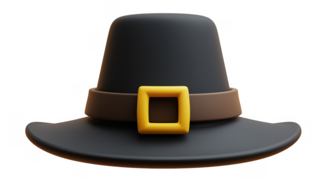 Classic black pilgrim hat with yellow buckle, created AI, PNG