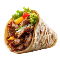 Grilled meat pita pocket filled with vegetables and sauce