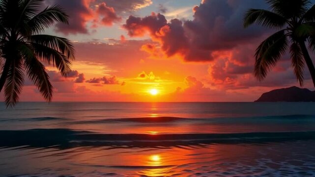 Timelapse of tropical ocean sunset with cinematic travel vibe  
