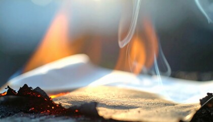 Abstract close-up captures paper burning with fierce orange flames and wisps of smoke, symbolizing the relentless force of change and the transformative power of destruction