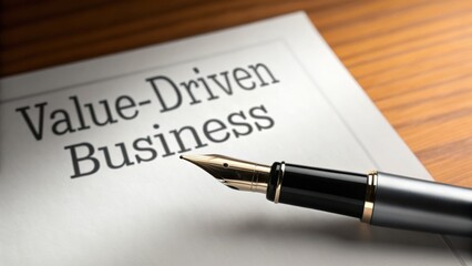 value-driven-business Value-driven business concept with a fountain pen poised over a document.