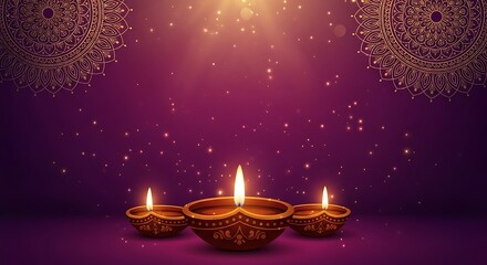Diwali Celebration  Luminous Candles Illuminate Festive Purple Background