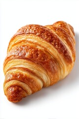 Golden French Croissant on White Background