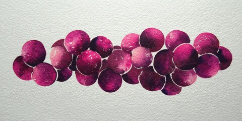 Cluster of Grapes: A close-up studio shot showcases a vibrant cluster of ripe grapes. The image uses watercolor techniques.