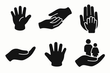 Obraz premium Set of black silhouette icons of hands and family figures