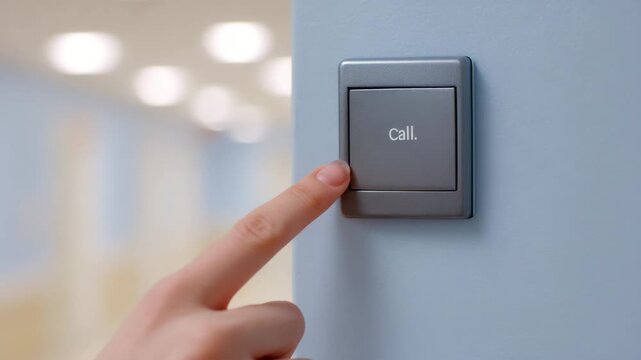 Call Button: A close-up shot of a person's finger poised to press the 'Call' button. The scene highlights a gesture of communication, assistance, and an immediate response.