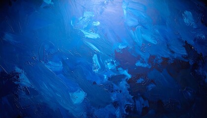 An immersive abstract artwork exploring the dynamic interplay of deep blue and midnight hues, creating a visually rich texture that suggests oceanic depths or an ethereal cosmic expanse