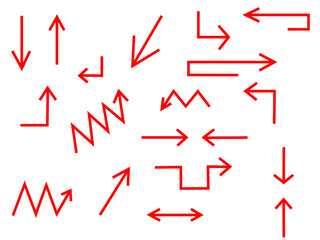 Flechas rectas y en zigzag rojas sobre fondo blanco