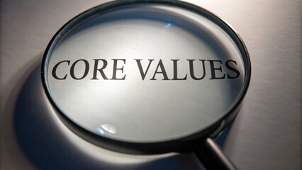 value-driven-business A magnifying glass focusing on the phrase "CORE VALUES" on a surface.
