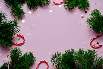 New Year or Christmas pink background in Christmas decoration.